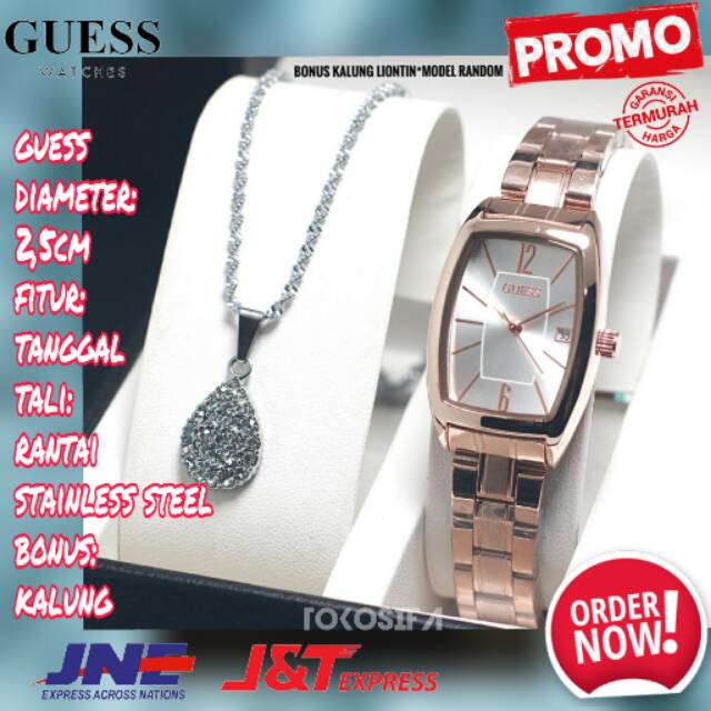 JAM TANGAN GUESS WANITA TALI RANTAI ORI PRELOVED KOTAK SQUARE BONUS GELANG TANGGAL AKTIF TERBARU