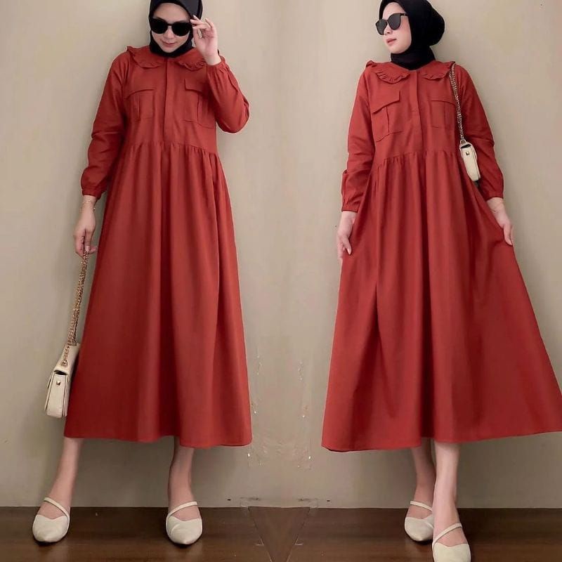 Haspi dress terbaru dan kekinian bahan katun rayon (kancing aktip)