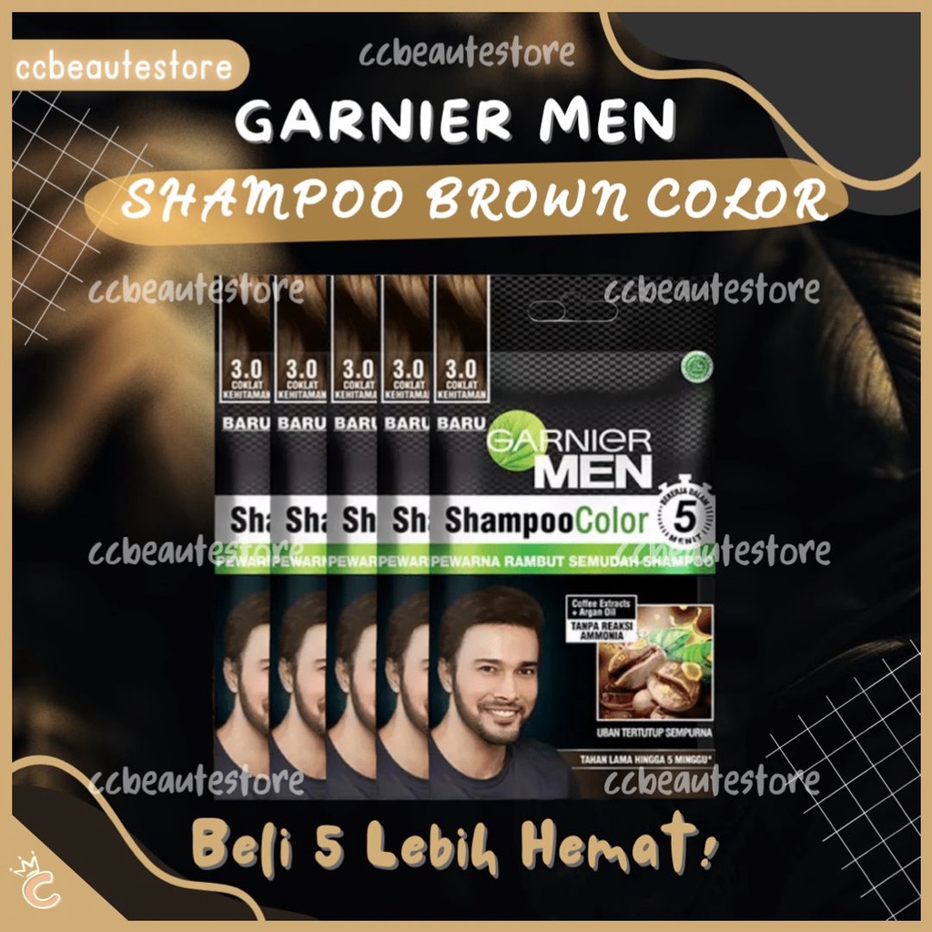 [Beli 5 Lebih Hemat] Garnier Men Shampoo Color Hair Care - Black Warna Coklat Kehitaman - Cat Rambut