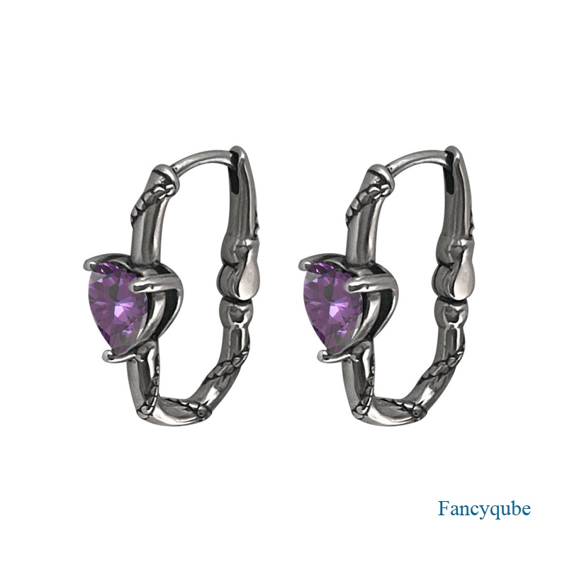 Anting Hoop Kristal Zircon Bentuk Hati Warna Silver Gaya Vintage Untuk Wanita