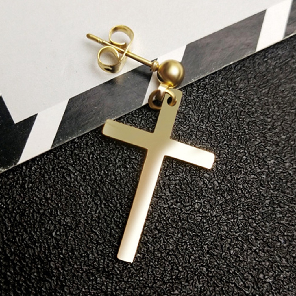 Hu Hu Hu Hu Hu Alat Bantu Pasang Kacamata♡ Anting Stud Bahan Stainless Steel Bentuk Salib Untuk Unisex