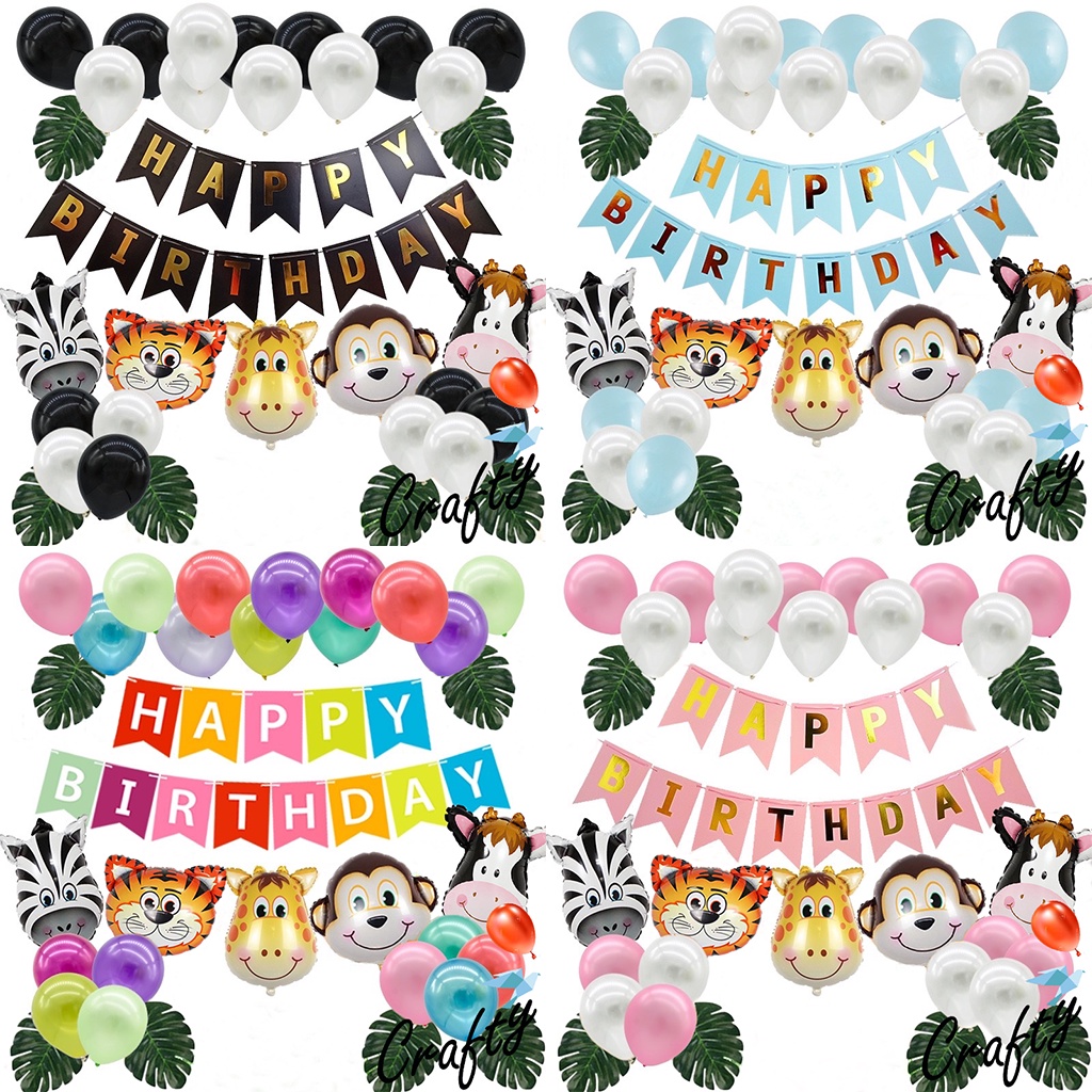 [PAKET] Kids BIRTHDAY Set SIMPLE JUNGLE BANNER Dekorasi Backdrop Ulangtahun Anak