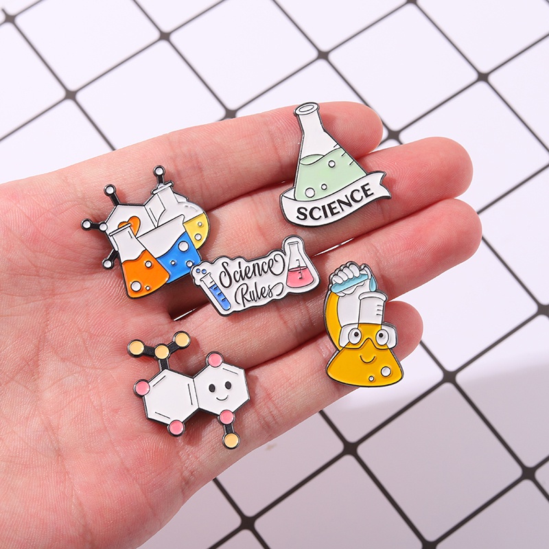 Cartoon Chemical Element Enamel Pin Beaker Pin Reagent Pin Science Badge Brooch Lapel Pin Gift for Friend