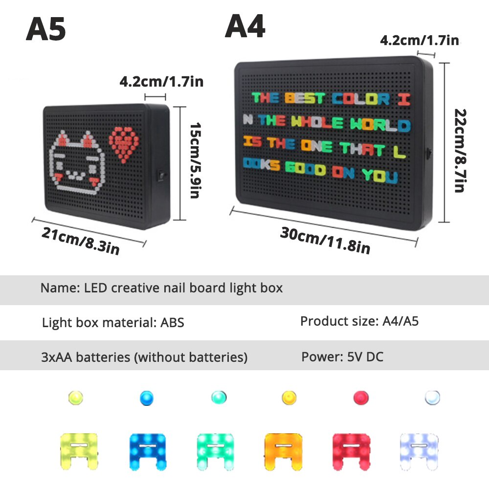 LED Pixel Surat LightBox DIY Luminous Kuku Ibu 6 Warna Baterai USB Pernikahan Natal Hadiah Pesta Papan Pesan