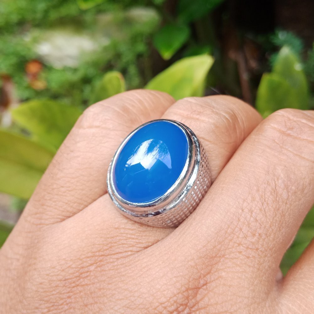 CINCIN BATU NATURAL BLUE MIZONE CHALCEDONY KUALITAS PREMIUM