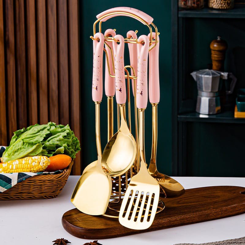 7IN1 CERAJADE Golden Spatula Kitchen Utensil Set / SPATULA MASAK GOLD JADE SET EMAS ELEGANT MEWAH / SPATULA KITCHEN TOOLS