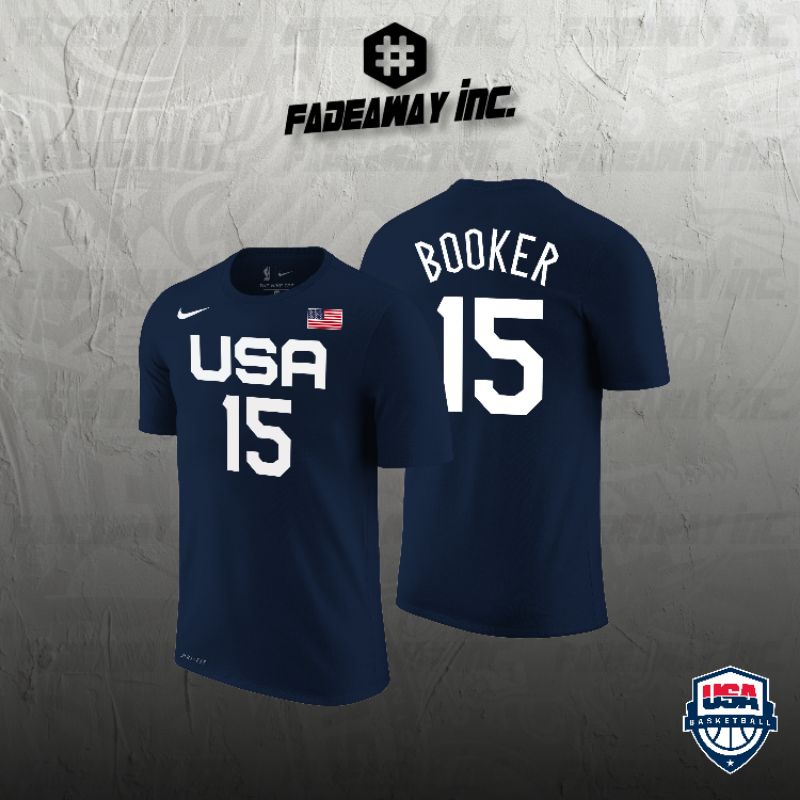 Tshirt - Baju Kaos Fashion Basket Nike USA Basketball Nomor 15 Devin Booker - Navy