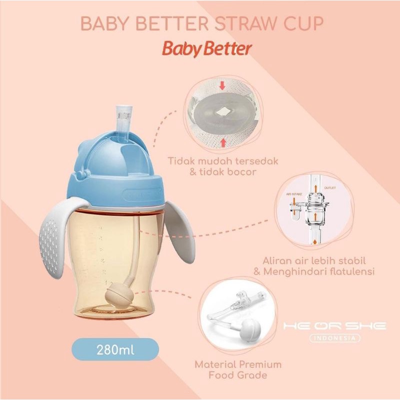 BABY BETTER STRAW CUP &amp; BOTTLE - BOTOL MINUM BAYI / ANAK ANTI CHOKING FLATULENCE DESIGN