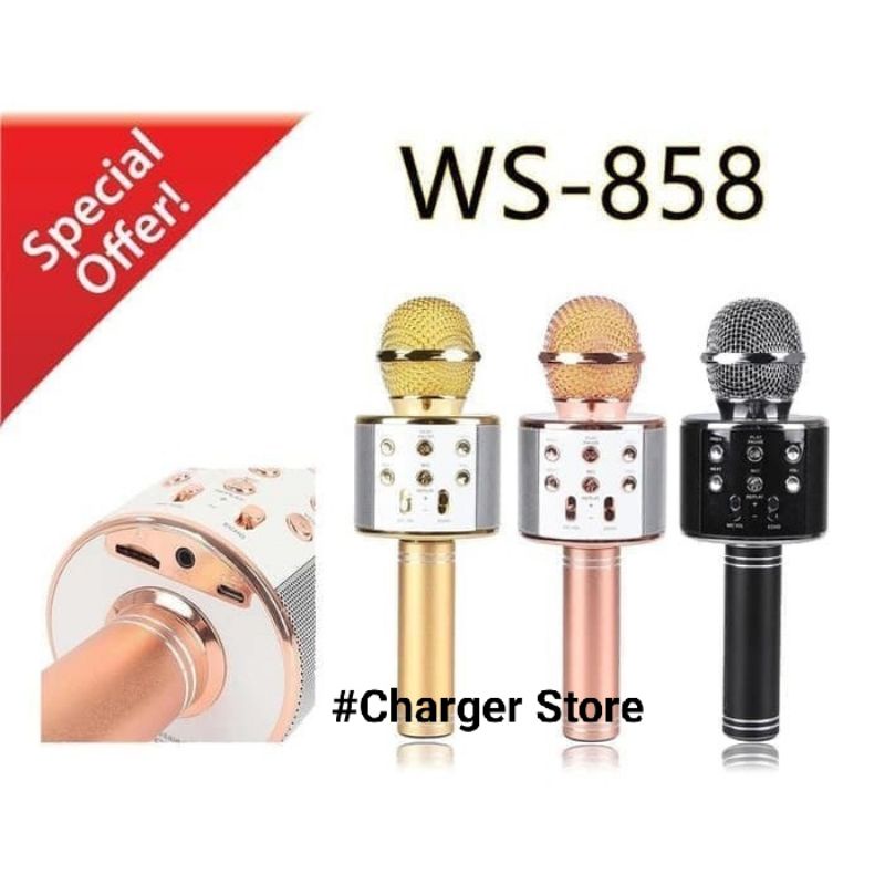 Mic Karaoke Bluetooth WS858 Wireless Portabel Speaker Smule Mic ( Bisa Jadi Speaker Juga ) ORIGINAL MIC WS858