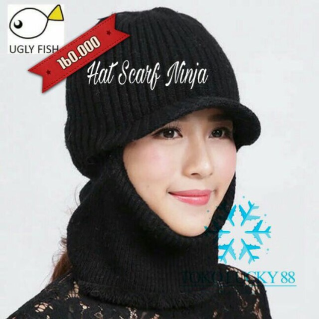 IMPORT Topi Syal bulu Ninja Winter Musim Dingin Rajut Wool Infinity