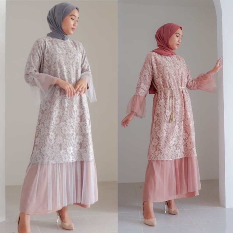 Donita Tile Dress/Dress Tille Ld 106/Dress Brocade/Dress Kombinasi Brukat Tille/Dress Seragaman