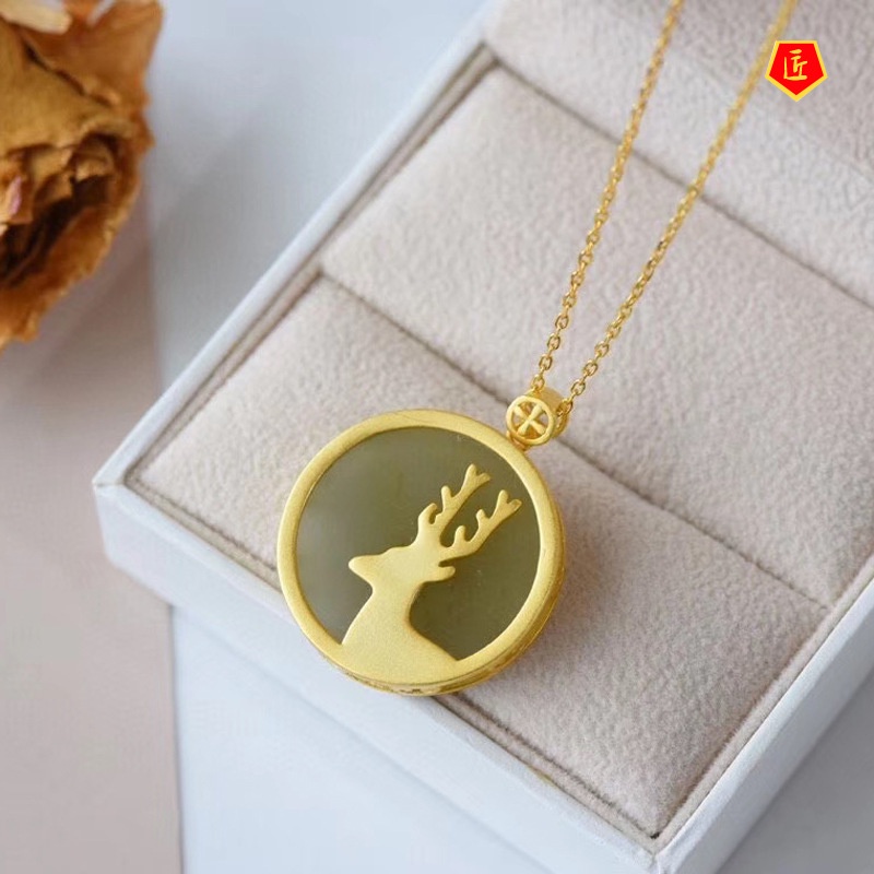 [Ready Stock]925 Silver Inlaid Hetian Jade round Plate Pendant Fashion Simple Gift