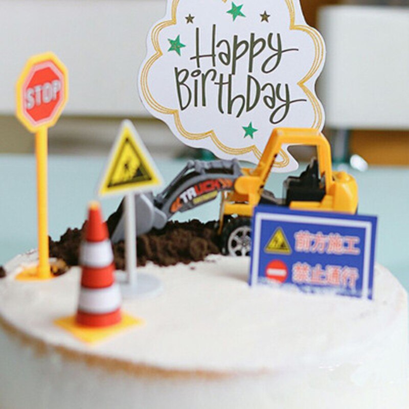 6pcs / Set Mainan Topper Kue Cupcake Bentuk Excavator Untuk Dekorasi Pesta Ulang Tahun Anak