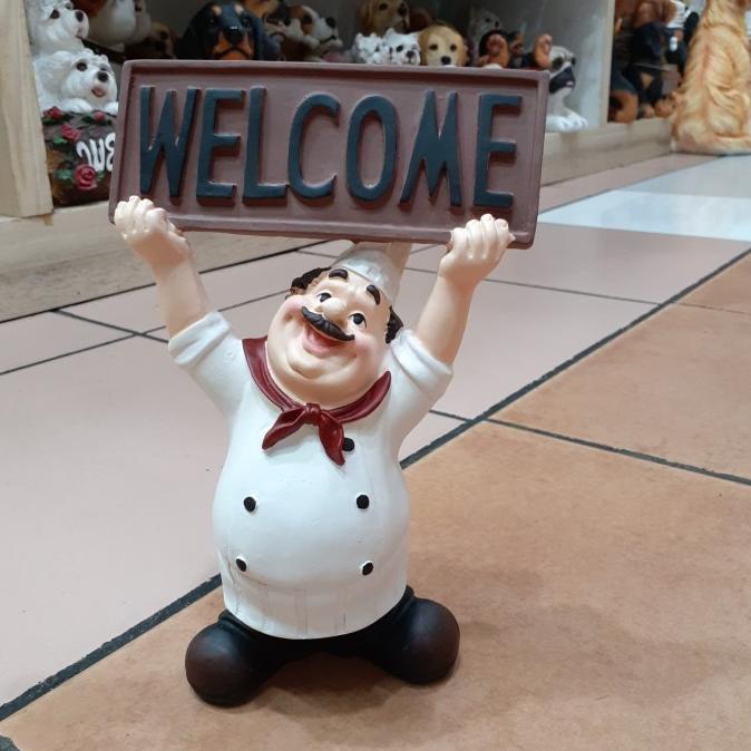 Patung Pajangan Koki Welcome Chef Selamat Datang Restoran Cafe