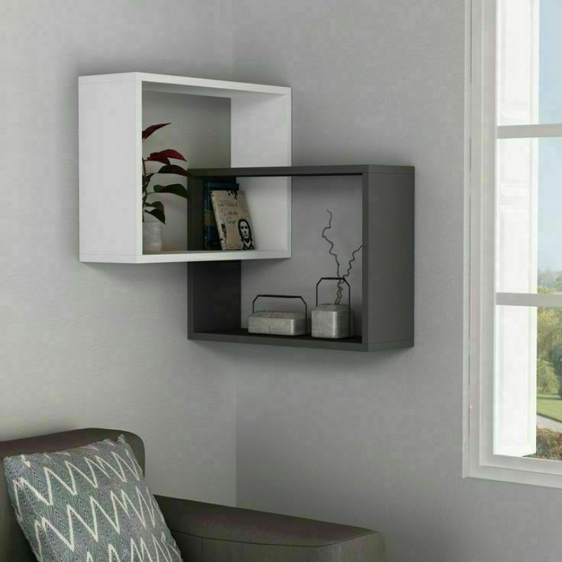 Rak Dinding Pojok Kotak Sudut Tempel Vas Bunga Ikan Hias Cupang Wall Shelf Buku Boneka Kamar