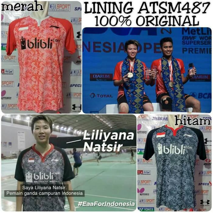 BAJU BADMINTON LINING ATSM487 BAJU TIMNAS INDONESIA 100% ORIGINAL