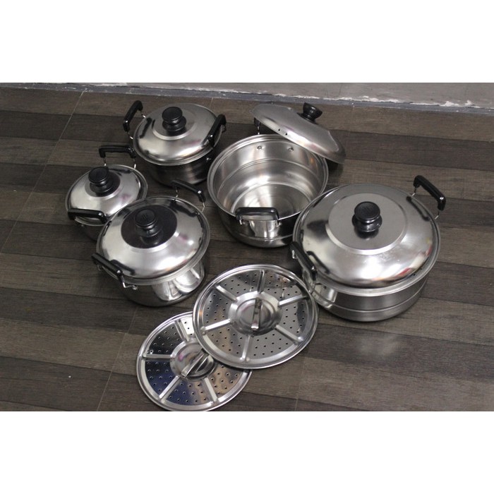 Peralatan Masak Panci Stainless Stell 5 Pcs Kukusan Langseng Steamer