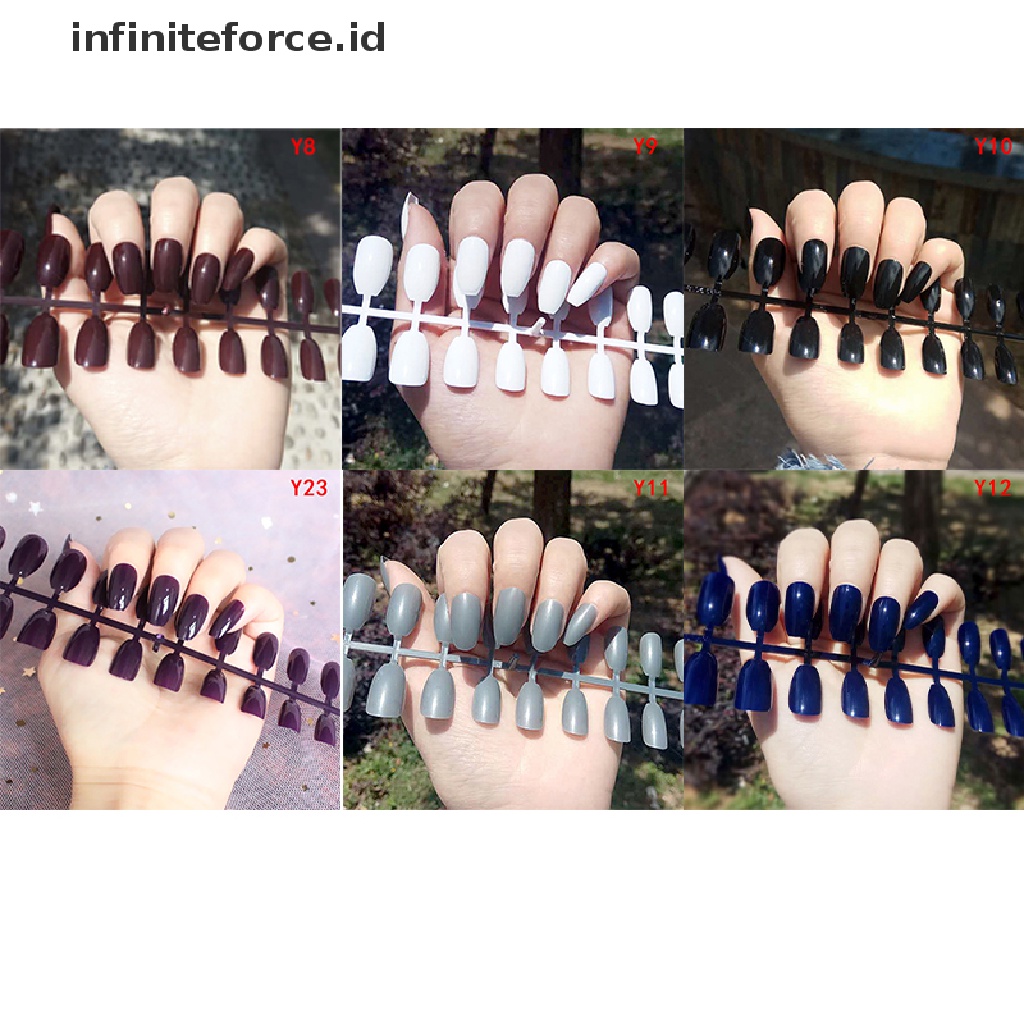 (infiniteforce.id) 24pcs / Set Kuku Palsu Akrilik Gel Full Cover Untuk Nail Art