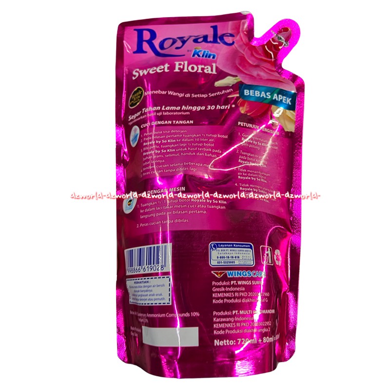 Royale So Klin Sweet Floral 800ml Pelembut Pakaian Kosentrat Soklin Royal Wangi Bunga