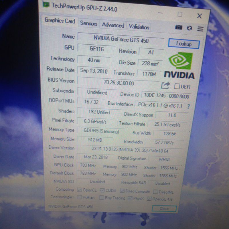 VGA GAMING GTS 450 512mb Gddr5