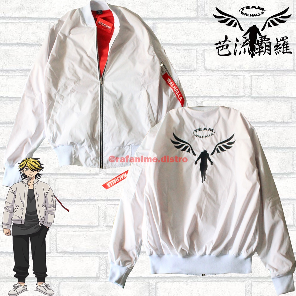 Jaket Bomber Valhalla Team Tokyo Revengers Putih Waterproof