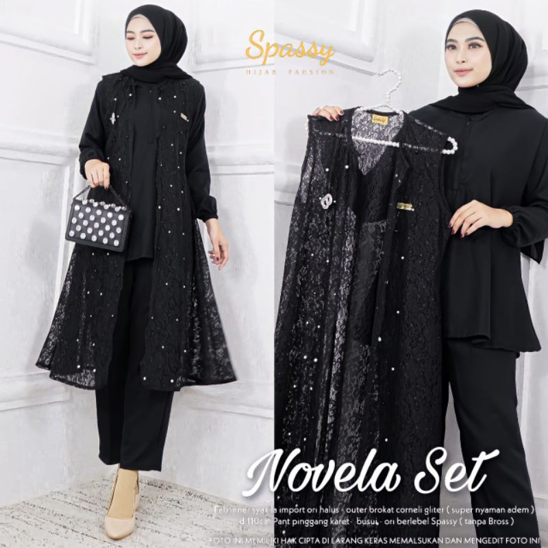 ZS NOVELA SETELAN CELANA WANITA // BAHAN SYAKILA MIX CERUTY // LD 110 CM BY SPASSY