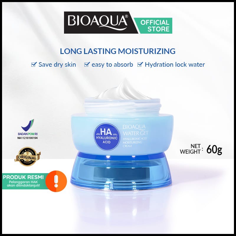 BIOAQUA Hyaluronic Acid Moisturizing Cream 50g day &amp; night cream wajah BPOM