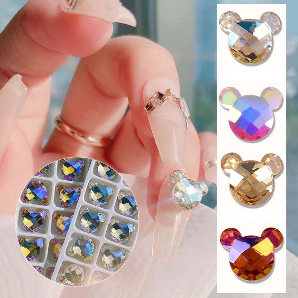 MXBEAUTY Nail Art Rhinestones Colorful Sparkly Multi Section Ornaments Aurora Symphony Mickey Kepala Kristal Bor DIY Perhiasan Kuku
