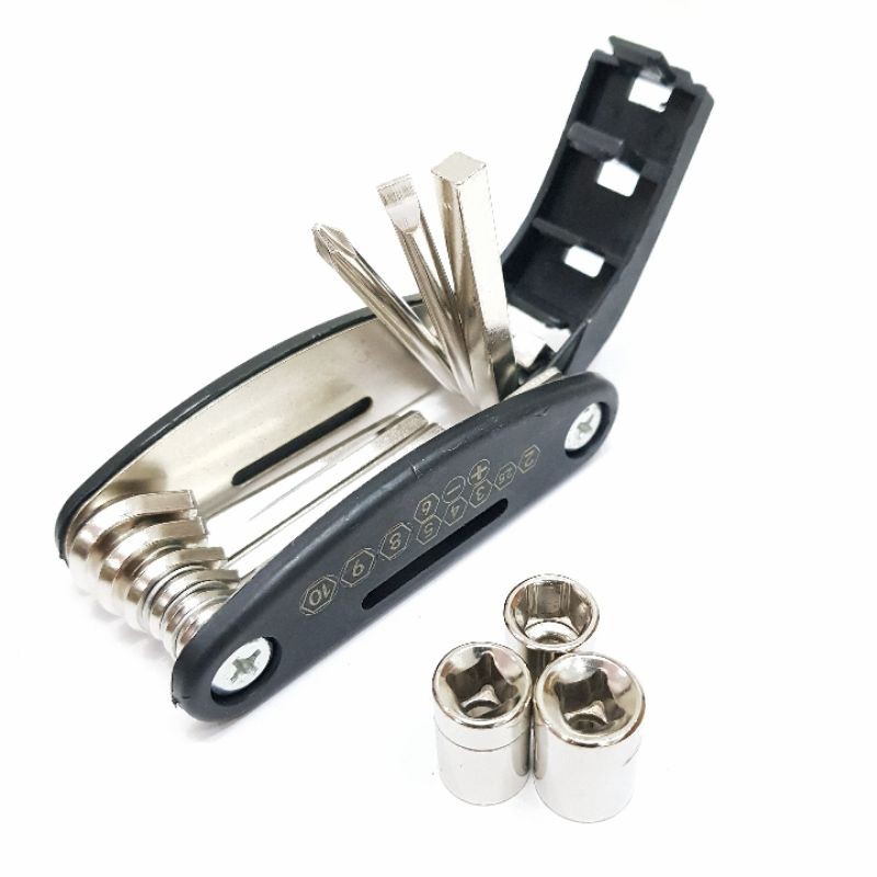 Obeng Pocket /  16 in1 Pocket Tools set Stainless s1 / Kunci Set Obeng Lipat 16 in 1 Kunci Shock Skuter Motor Sepeda kunci L/Alat reparasi sepeda SerbaGuna 16 in 1 multifungsi Repair tools Obeng kunci L lengkap Stainless