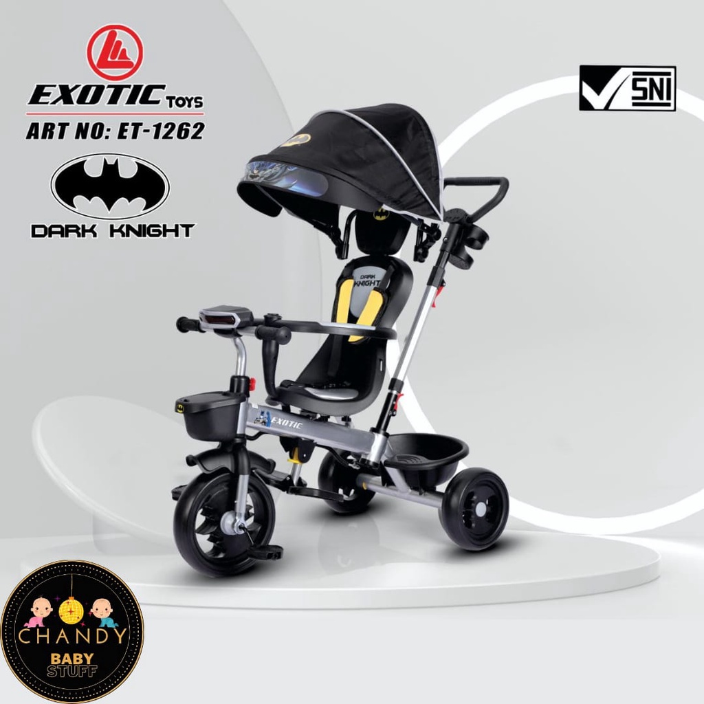 SEPEDA ANAK RODA TIGA TRICYCLE ET 1262 EXOTIC (BATMAN) KURSI BISA PUTAR, LAMPU DAN MUSIK