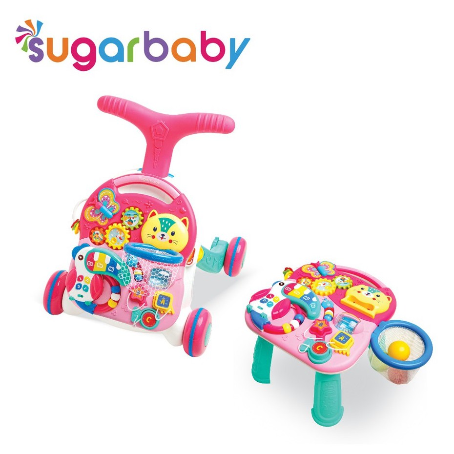 Sugar Baby 10 In 1 Premium Activity Walker And Table Parrot Basketball Merah Muda