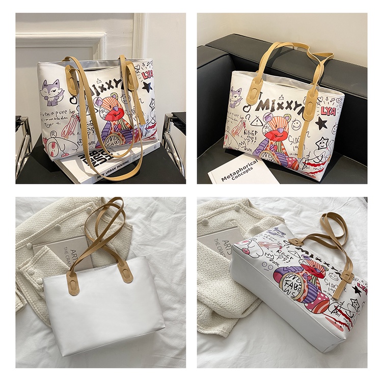 JK 896 1KG MUAT 4PCS TAS TOTE BAG  CUTE AESTHETIC MOTIF ASTRONOUT EAJ BAHAN PU FASHION IMPORT Z4225