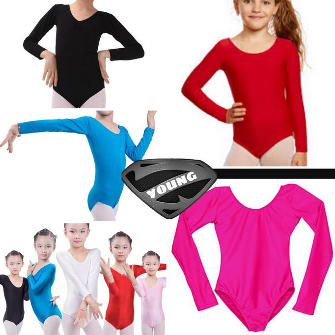 Baju Senam Balet Anak Leotard Tangan Panjang - Putih, 2-3 tahun