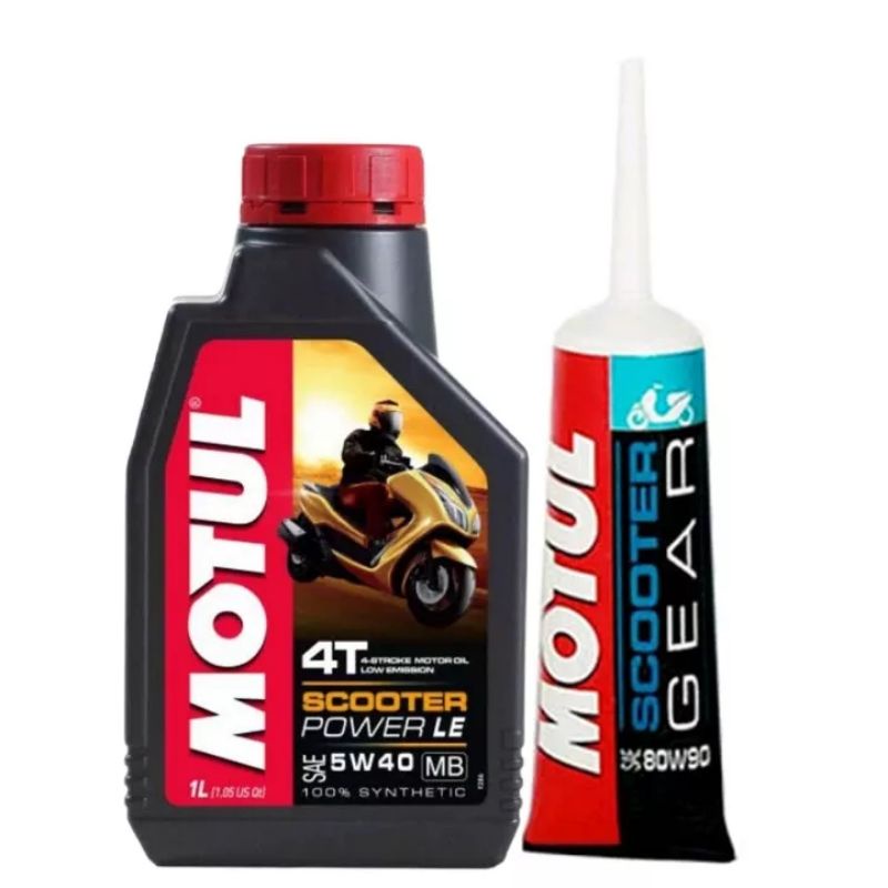 PAKET OLI MOTUL SCOOTER POWER LE 1L 5W-40 + OLI GEAR MOTUL 120 ML UNTUK MATIC