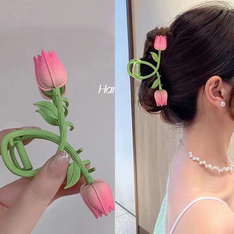 IFYOU Jepit Rambut Bentuk Hati Tulip Bahan Alloy Gaya Vintage Korea Untuk Wanita