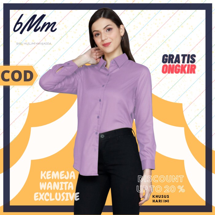 KEMEJA WANITA EXCLUSIVE KEMEJA POLOS BASIC LENGAN PANJANG - UNGU LILAC