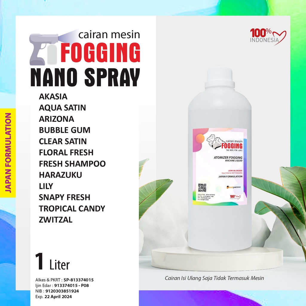 Cairan Mesin Fogging Nano Spray Aroma Wangi Segar 1 LIter / Cairan Fogging Nano 1 Liter Botol