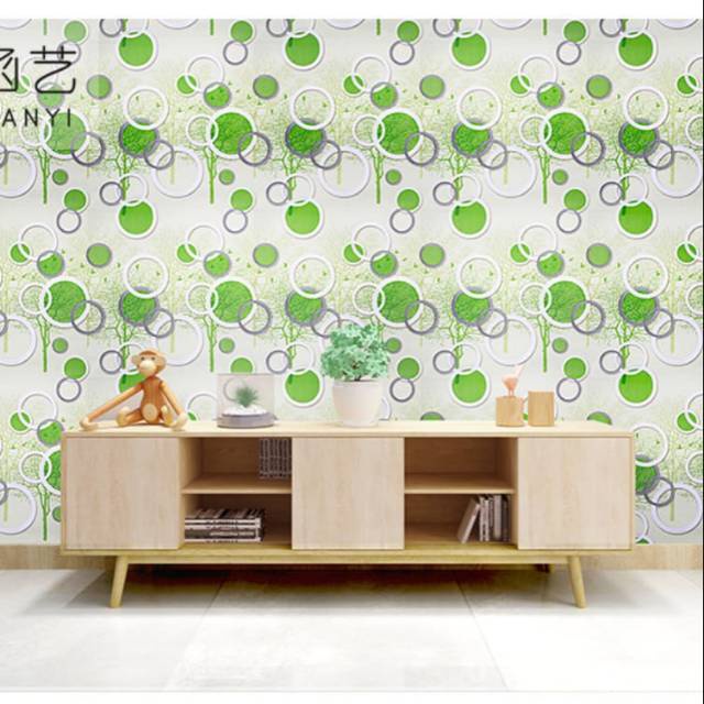 PROMO - TERMURAH PAKET Wallpaper Dinding 2ROLL ( BUY 1 GET 1 ) Stiker Dinding Motif Dan Karakter Premium Quality MOTIF POLKADOT 3D HIJAU CY1183