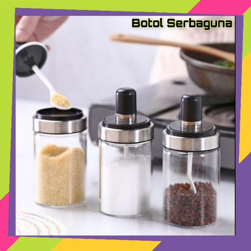 Botol Bumbu Garam Sendok Madu Kuas Minyak Saos Toples Premium Kaca Murah Grosir Unik Kekinian Laris