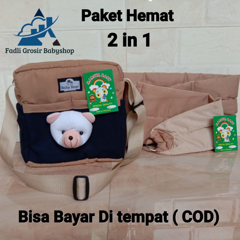 Paket Hemat ( 2 in 1 ) Tas Bayi Beruang Dan Gendongan Bayi Samping Polos