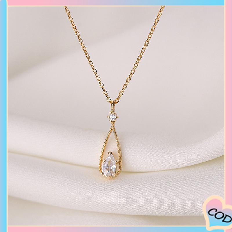 COD❤️ Fashion Indah Water Drop Zircon Kalung Wanita Sederhana Temperamen Rantai Klavikula-A.one