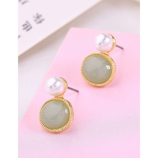 LRC Anting Tusuk Fashion Gold Geometric Circle Pearl Earrings D03277