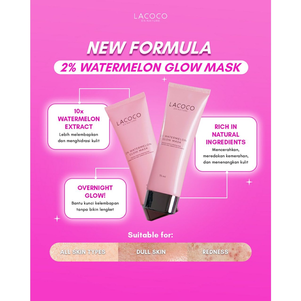 Lacoco Watermelon Glow Mask Malam Sleeping Mask Pencarah Wajah Mengecilkan Pori mMlembabkan Mencerahkan