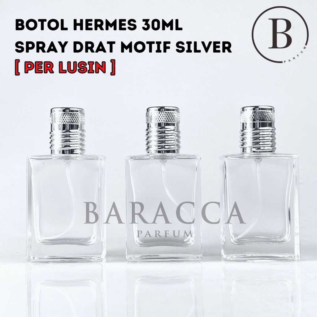 Botol Parfum Hermes 30ML Drat Tutup Silver Motif - Botol Parfum Kosong Hermes - Botol Parfum Kaca 30ML