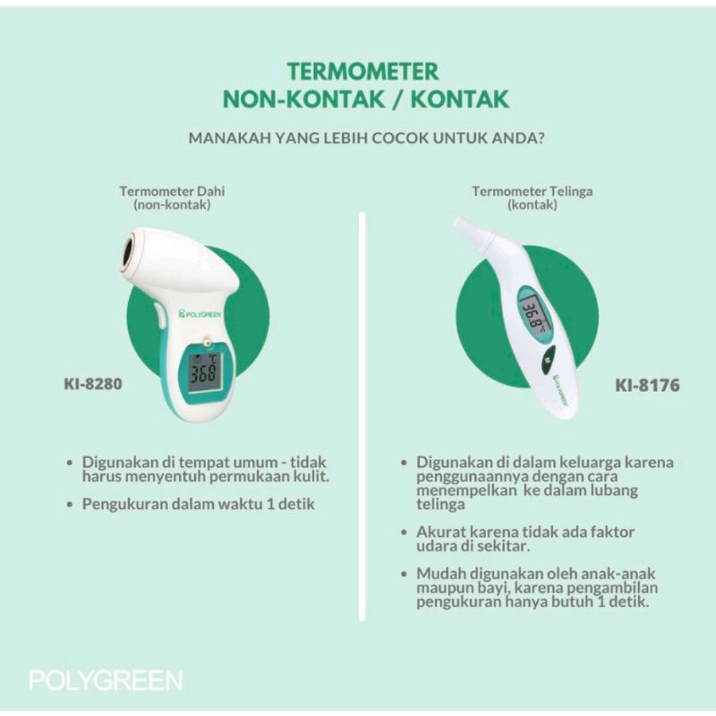 POLYGREEN - Termometer Infrared Telinga dan Dahi  2in1 - Thermometer Digital Infra Merah Original Polygreen KI8176