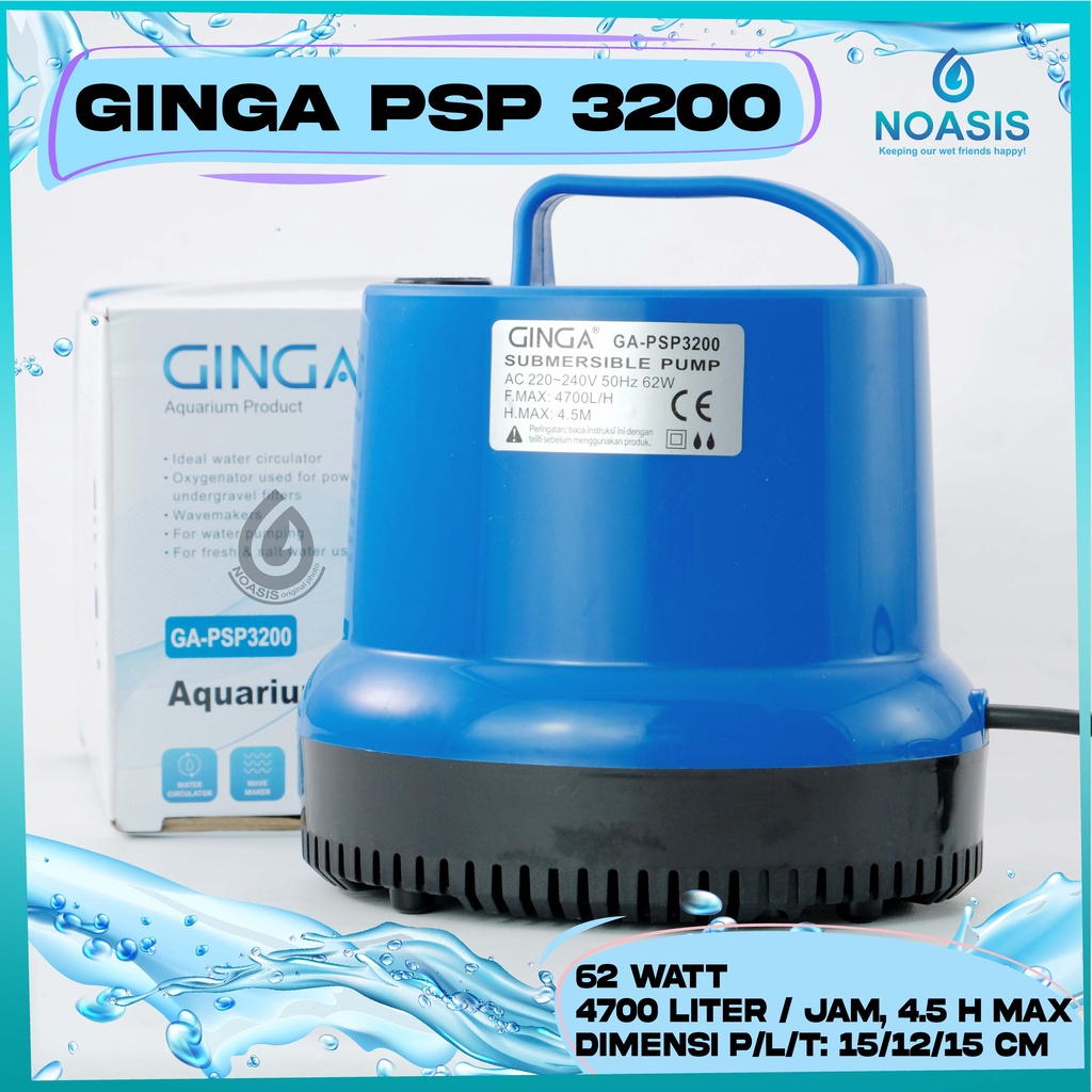 POMPA AIR CELUP AQUARIUM 62 W GINGA GA PSP 3200 PSP-3200 KOLAM IKAN