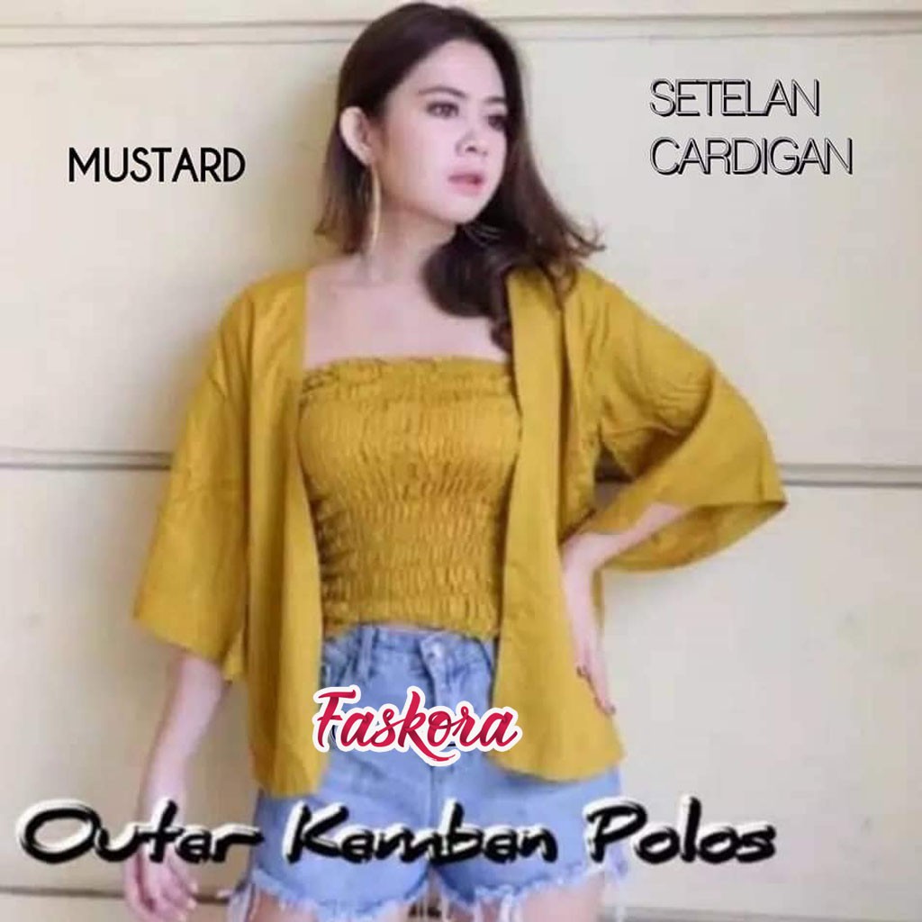 Set Cardigan Kemben Jumbo Kerut Full Karet Bali Polos