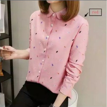 kemeja casual leaf / kemeja motif daun wanita