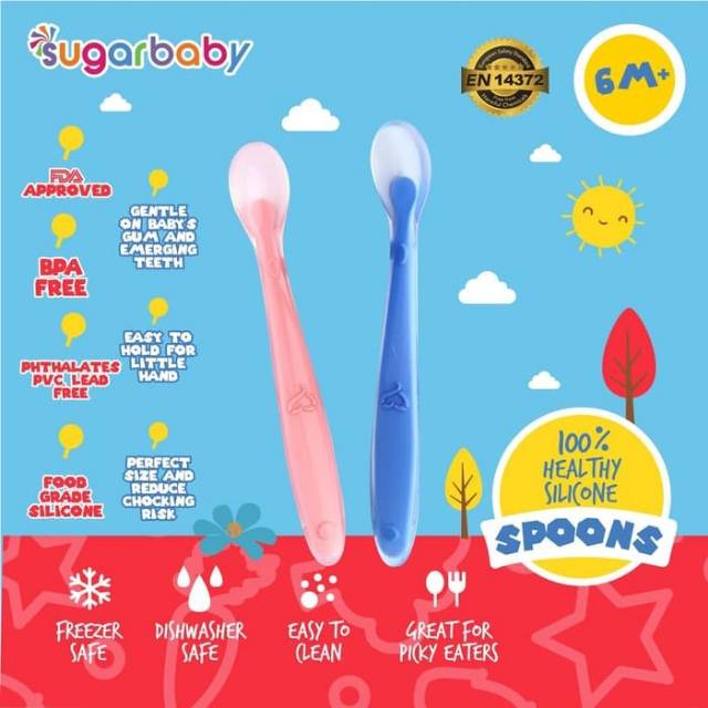 Sugar Baby Healthy Silicone Spoon 2 set/sendok makan bayi/sendok bayi/peralatan makan bayi