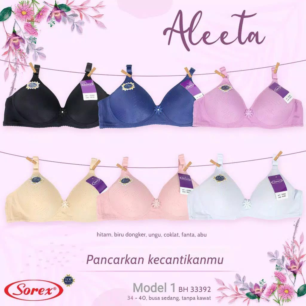 gos BH SOREX BRA Tanpa Kawat Busa Sedang Daleman Wanita Ukuran 34-40 100% Original - Sorex1